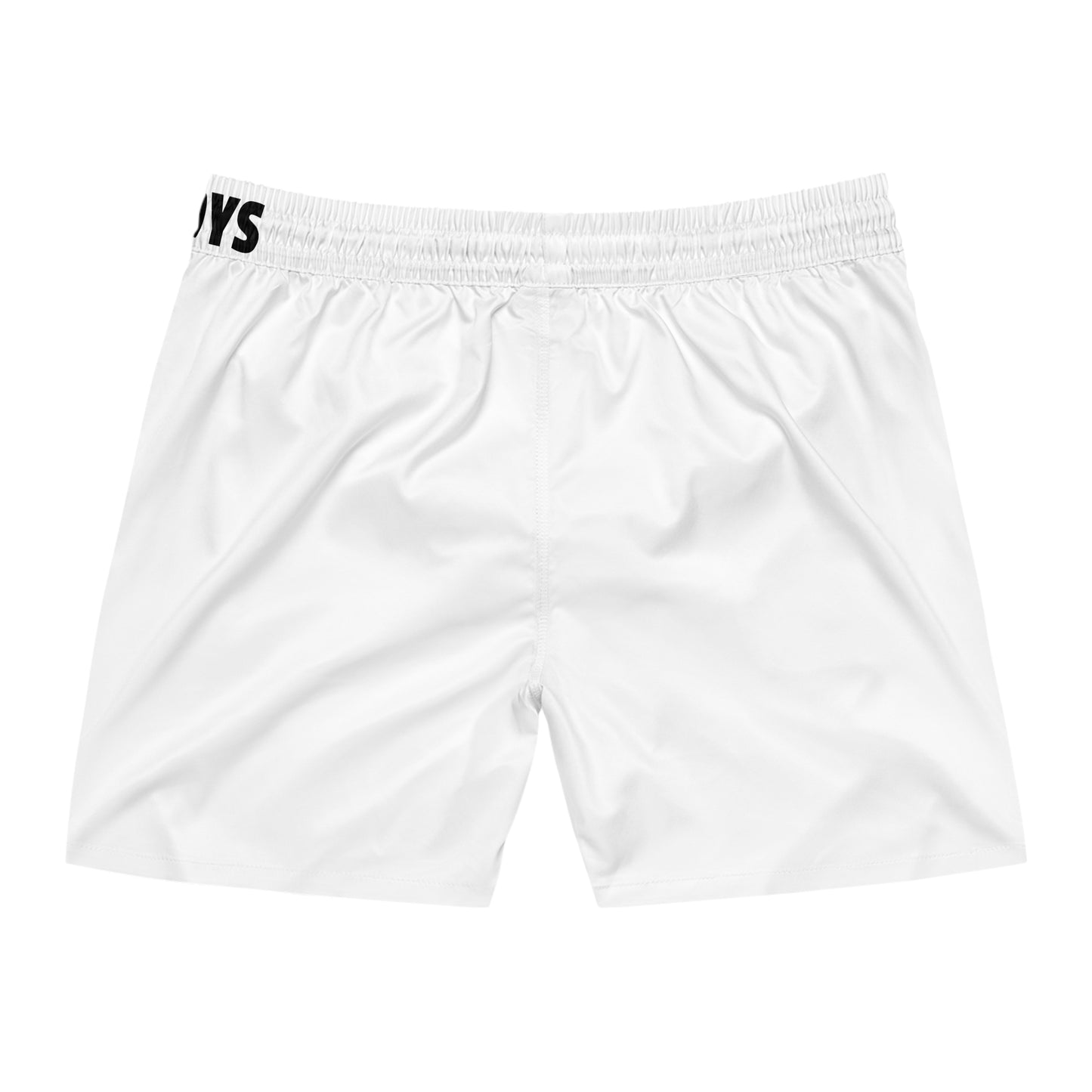 Swim Shorts - 'Why Wait?' White Mid-Length Beach Trunks