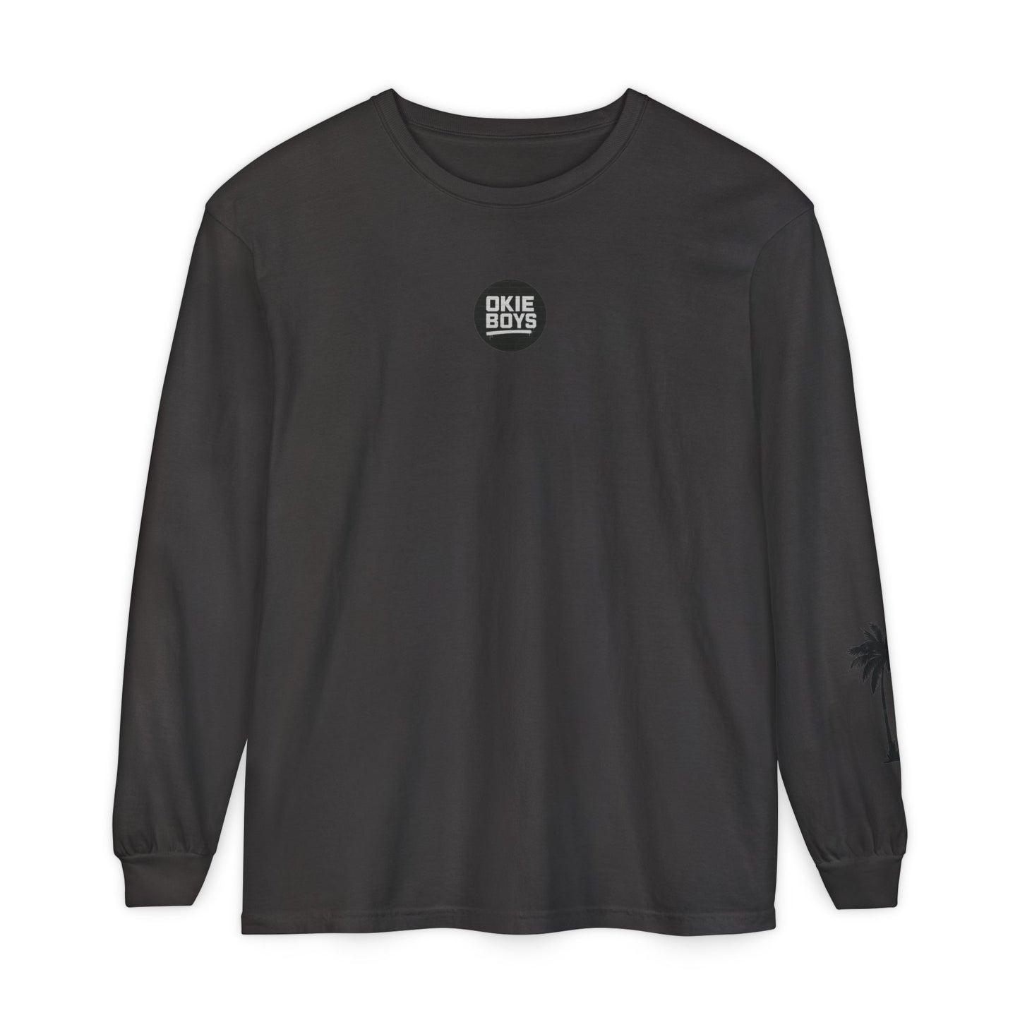 Long Sleeve T-Shirt — "Need Money For Vacation" Palm Graphic