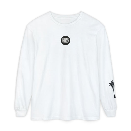 Long Sleeve T-Shirt — "Need Money For Vacation" Palm Graphic